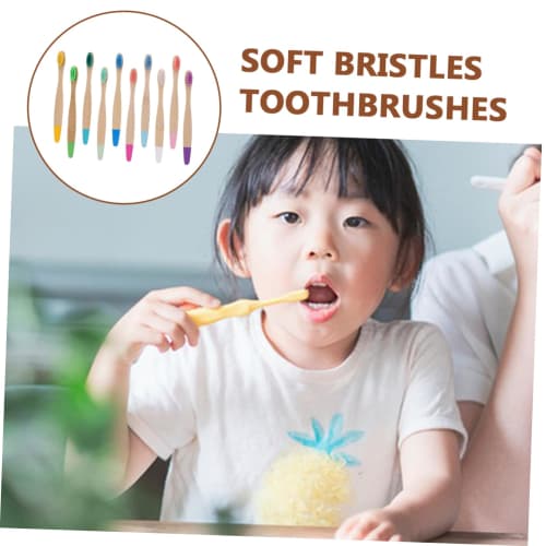 Frcolor 10-Piece Portable Bamboo Toothbrush Set with Soft Bristles for Kids, Eco-Friendly Design for Home and Guest Room Use