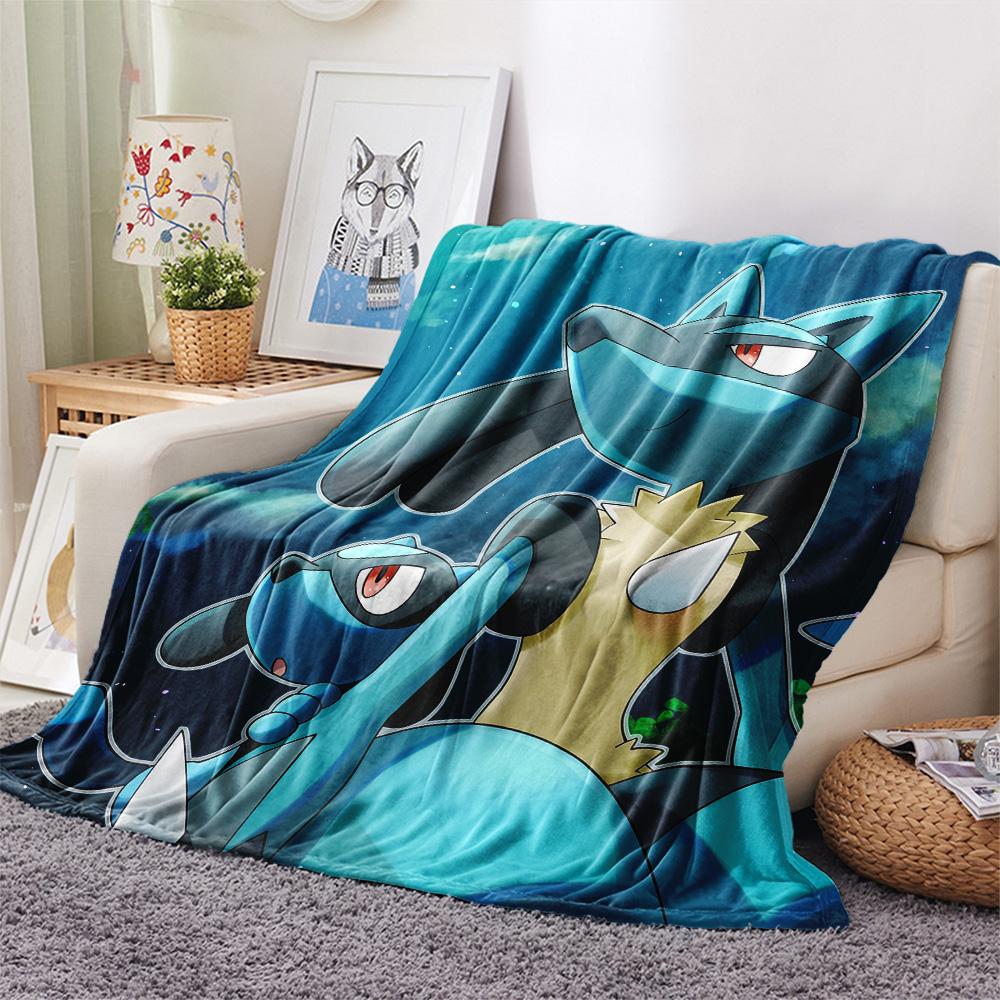 Lucario Print Flannel Blanket, High quality Comfortable for All Seasons, Home Decor, Warmth and Comfort