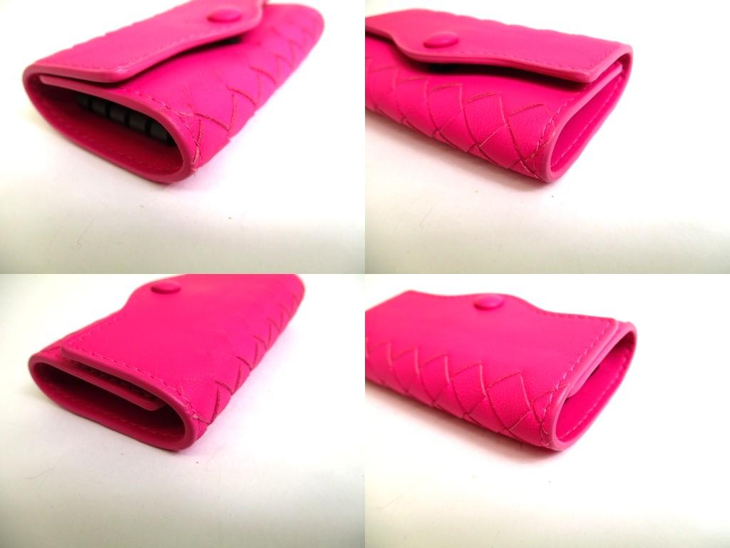 Authentic BOTTEGA VENETA Pink Leather Silver H/W 4 Pics Key Chain #b105  Seller Refurbished