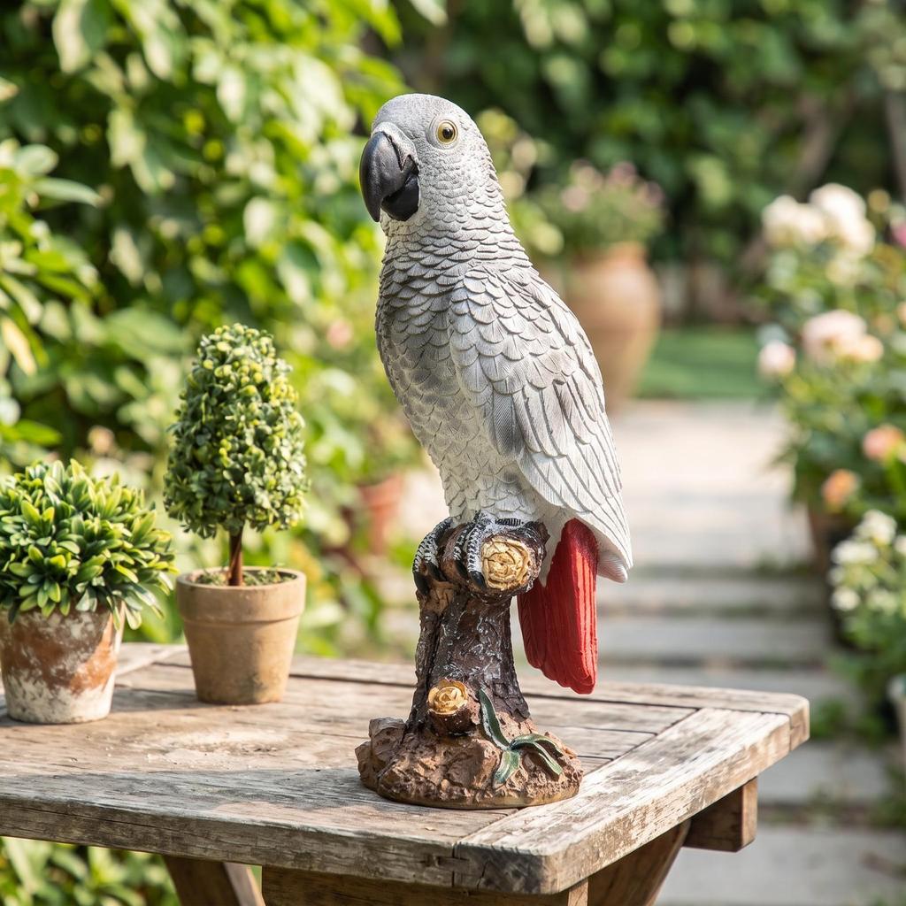 Papageienfigur geschnitzt mit Baumstamm-Basis Vogelstatue