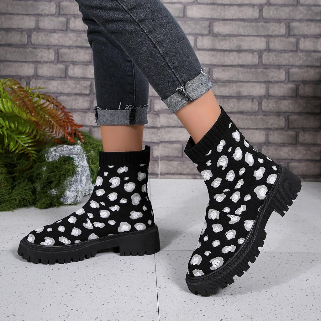 Fashion New Women Luxury Brand Plus Size Women's Boots Socks Shoes Women's Thick Bottom Casual Knitted Ankle Boots Size 36-43