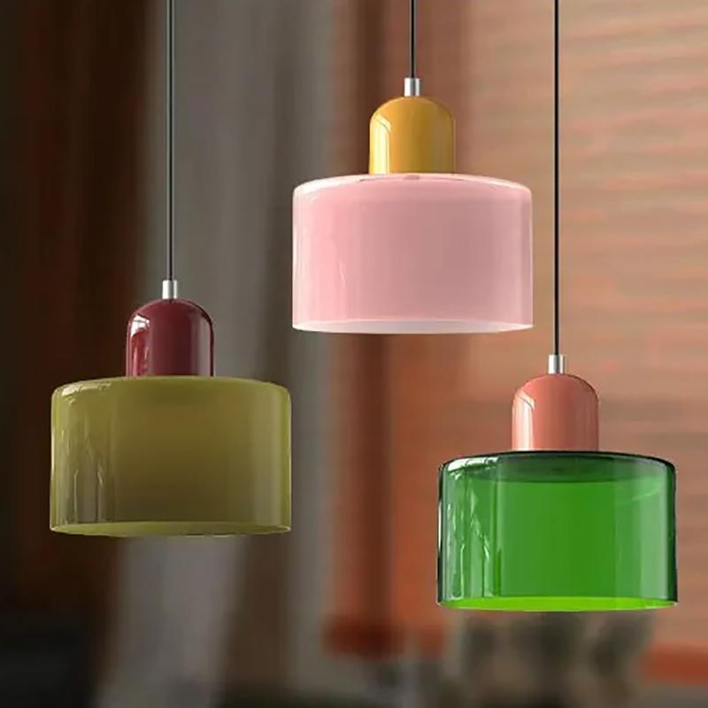 Vintage Stained Glass Small Chandelier Bedside Dining Room Lighting Fixture Home Decorative Light in Pink Orange Green White