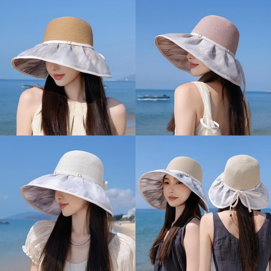 Outdoor Sun Hat For Women Wide Brim Straw Summer Beach Sun Protection Stylish Casual Outdoor Wear