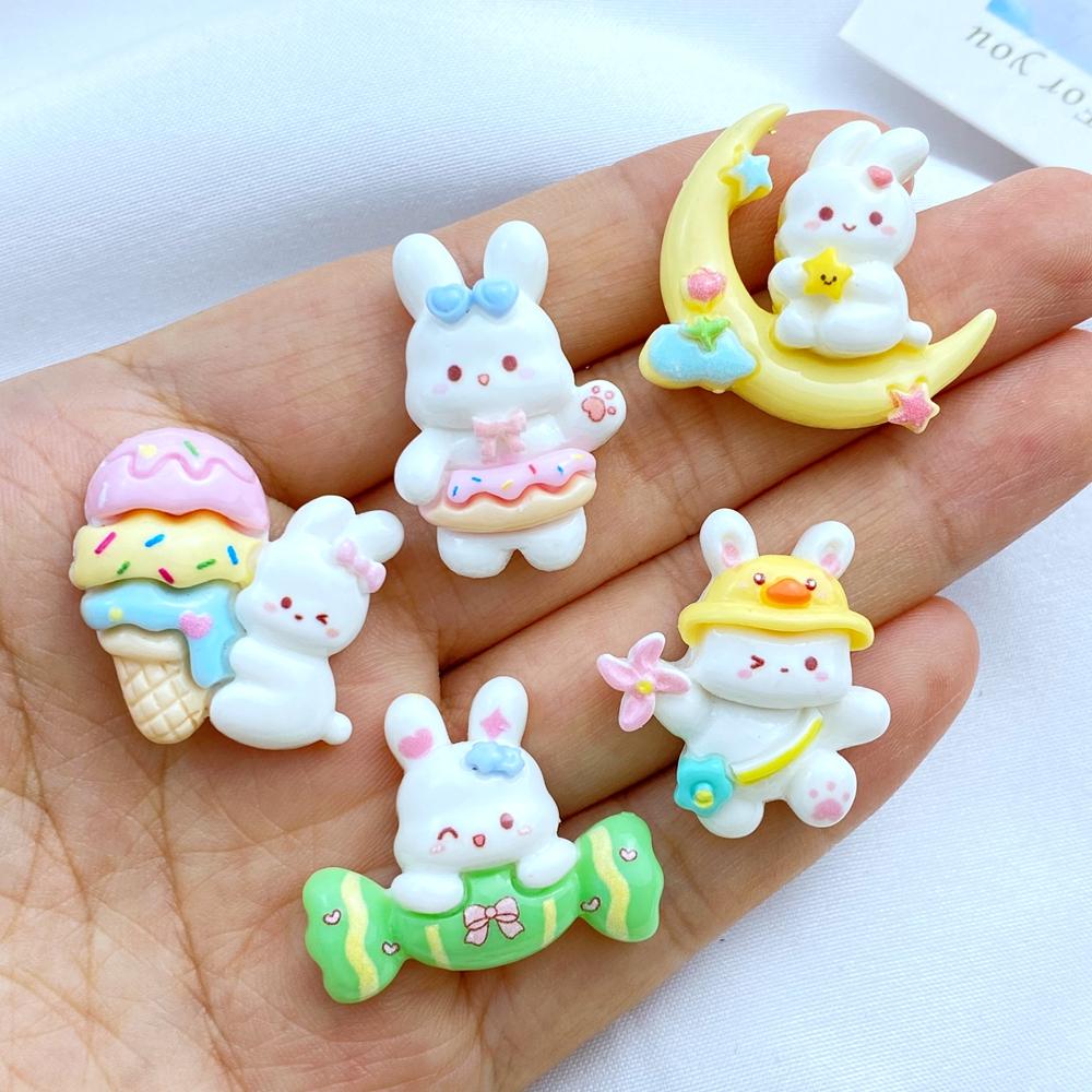 10Pcs New Cute Resin Cartoon Candy Ice Cream Rabbit Series Flat Back Parts Embellishments For Hair Bows Accessorie