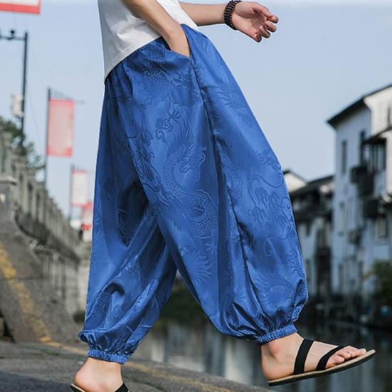 Herrenhose Laternenhose Hippie Boho Baggy Drachenmuster Locker Knöchelbündchen Weich Atmungsaktiv