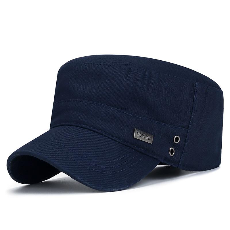 Men's Outdoor Casual Flat-topped Cap with Air Holes Metal Square Label Sunshade Breathability and Adjustable Baseball Cap