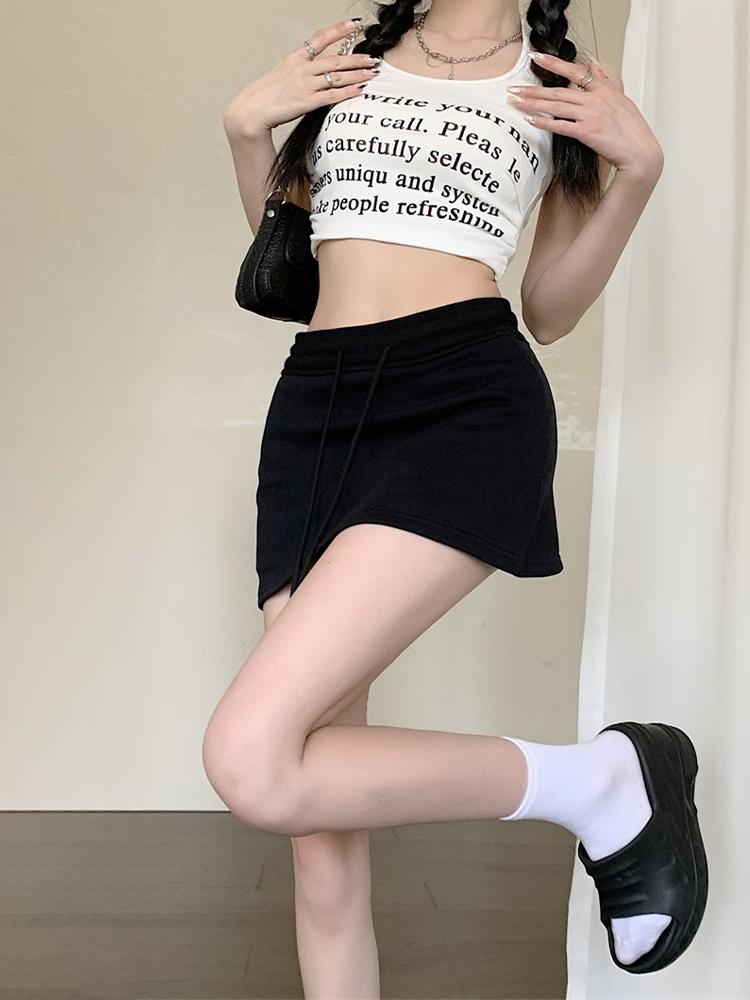 Серая спортивная юбка женская летняя с высокой талией тонкая эластичная юбка — фото 4