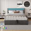 Upholstered Bed 160x200cm Hydraulic Double Bed Slat Base Headboard Outlets Ambient Lighting Storage Space Adults Teenagers Without Mattress Grey