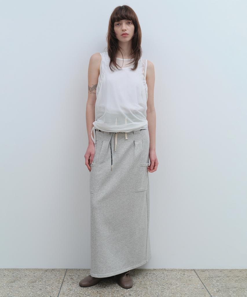 MILLO WOMEN Belt Hole Maxi Skirt [Melange Gray]