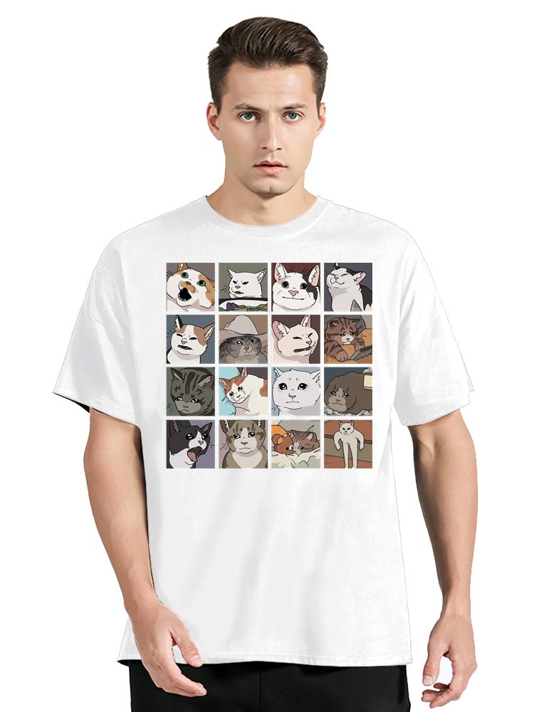 Meme Cats Puzzle Creativity Printed T-Shirt Mens Clothing Beach Funny Clothing Oversize T Shirt Casual Cotton Tops O-neck Tshirt