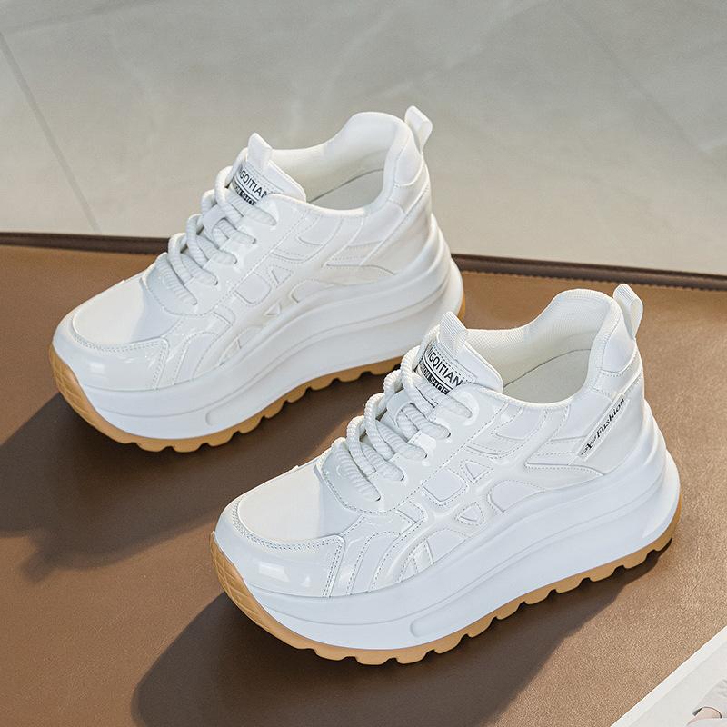 2025 Fashion Chunky Sneakers Women Flat Platform Genuine Leather Shoes Thick Sole 7cm Fashion Brand Ladies Sneakers Black White Shoes