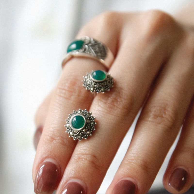 

J.Lauren Green Onyx Marcasite Silver Earrings Be0702 single type