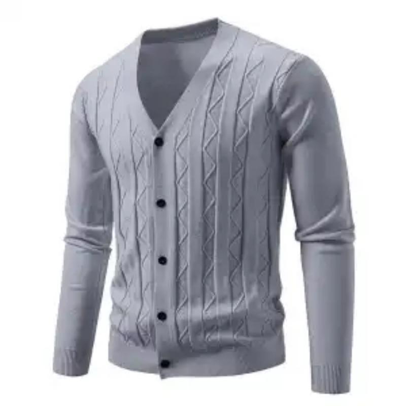 Autumn and Winter Men's Jacquard Sweater Trendy Casual Loose V-neck Knitted Cardigan Jacket