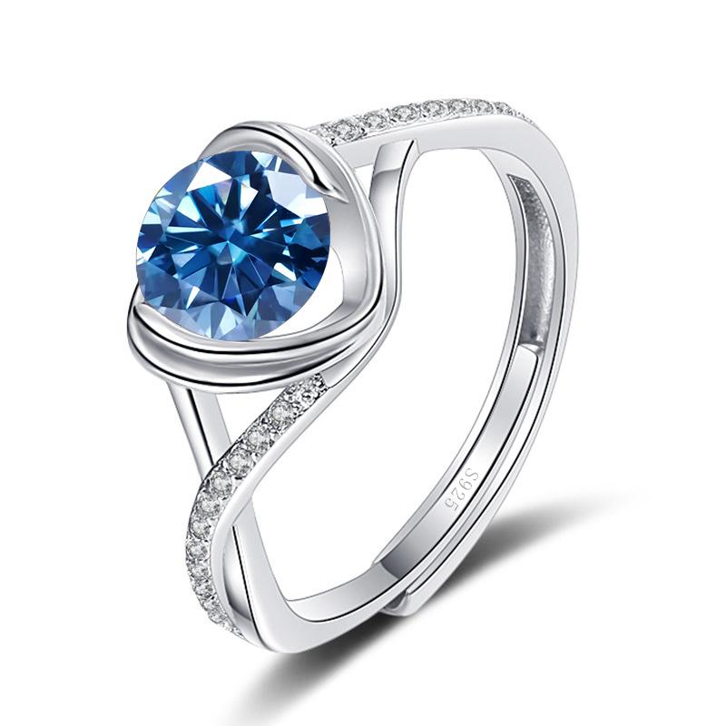 Bague Ringen Anello di Fidanzamento da Donna con Pietra Mosang Love a Croce da Un Carato Oro Puro Argento 925 Gioielli da Matrimonio Misura Regolabile