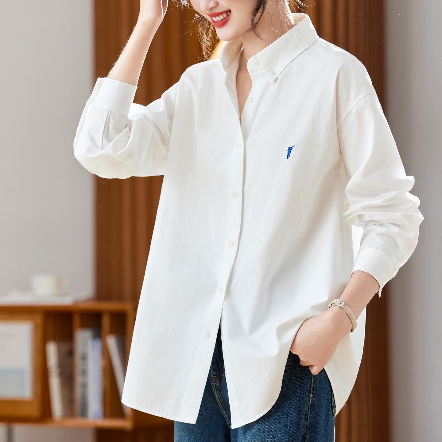 Women s Long Sleeve Blue Polo Embroidered Shirt - Autumn/Winter 2025 Casual Cotton Top L