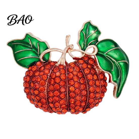 Women Pumpkin Brooch Rhinestone Brooch, Lapel Pin for Halloween Thanksgiving Harvest Decorative Bag Festival, Autumn Clothing Accessory Suits