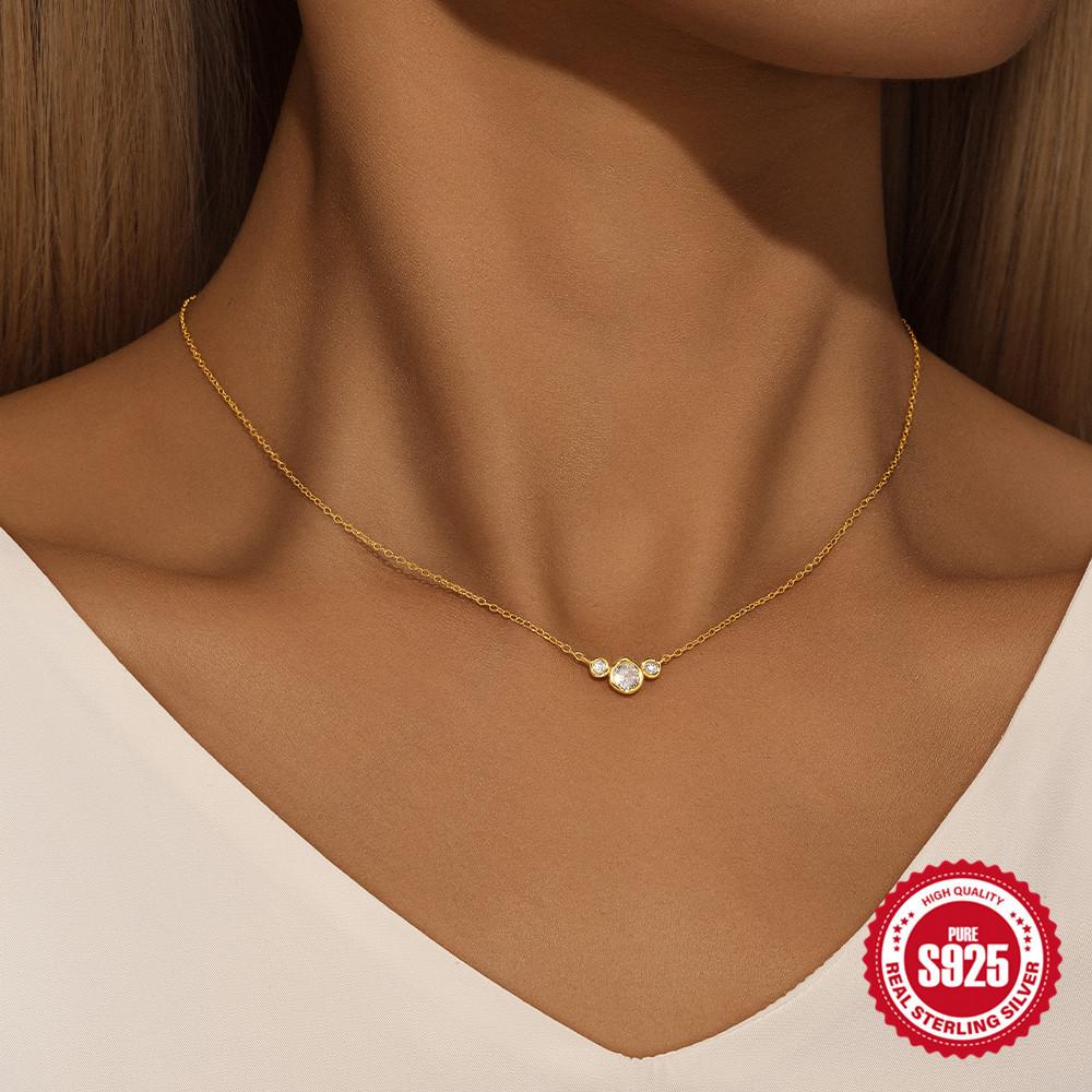 Fashion S925 Sterling Silver Personalized Size Diamond-Encrusted Women Stacked Simple Matching Necklace Collarbone Chain