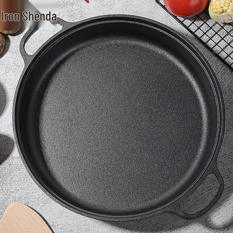 Telssida Cast Iron Non-Stick Flat Bottom Frying Pan