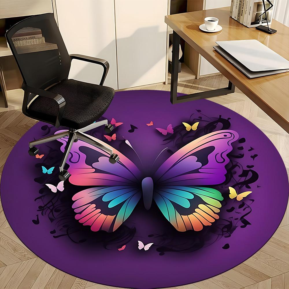1pc Butterfly Design Chair Carpet for Office, Round Polyester Mat, Indoor Decor for Office, Easycare Fabric, Washable Non-slip Area Carpet