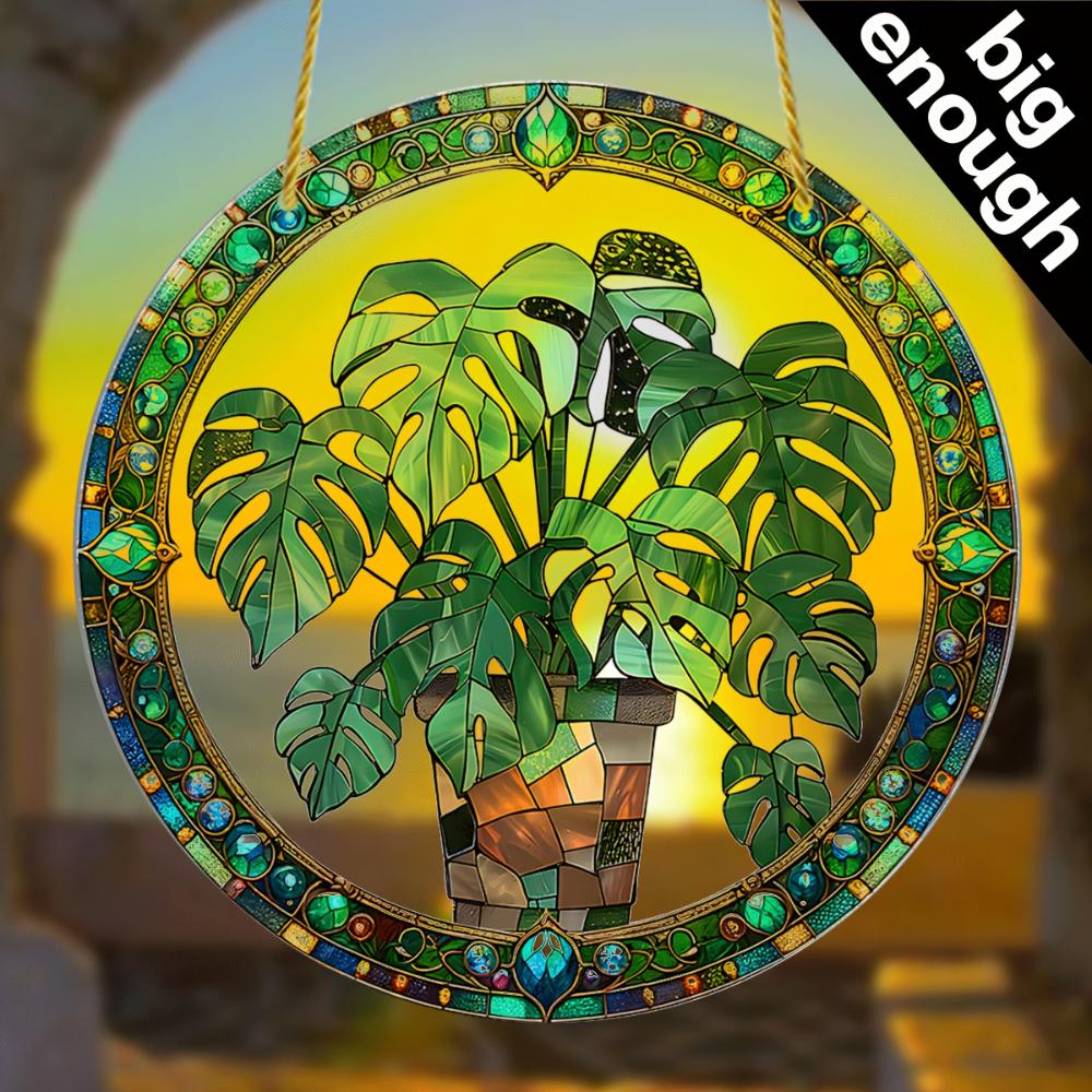 2D Flat Crystal Green Leaf Sun Catcher Garden Exotic Jungle Tropical Decoration Window Wall Hanging, Green Natural Decoration,holiday Party Decoration