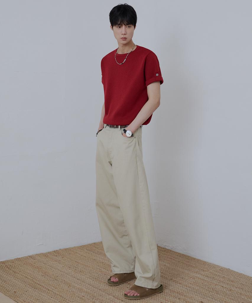 NODU Roll-Up Tab Washable Half Knit [Red]