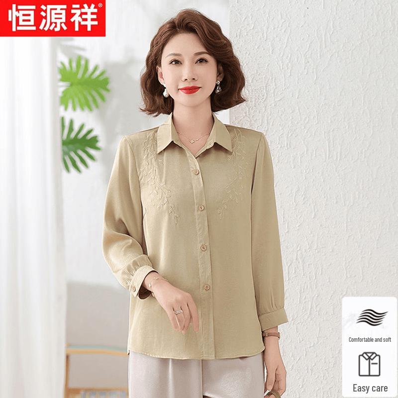 Hengyuanxiang Women s Embroidered Loose Fit Lapel Blouse 3XL