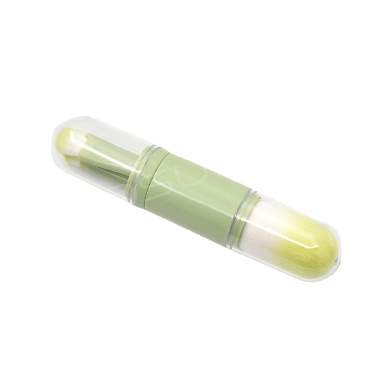 

Портативный набор кистей для макияжа 4-в-1 с крышкой из ПВХ для мини-пудры и кисточки для глаз зелёный