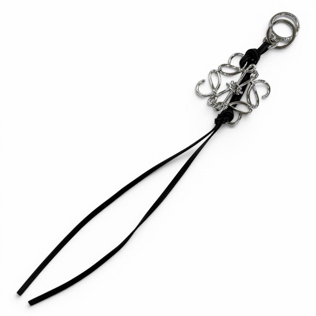 Great LOEWE Bag charm Anagram Keychain Keyring black leather Women C821232X02 Used