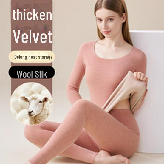 Men's Thickened Wool Silk Thermal Underwear Set for Autumn and Winter