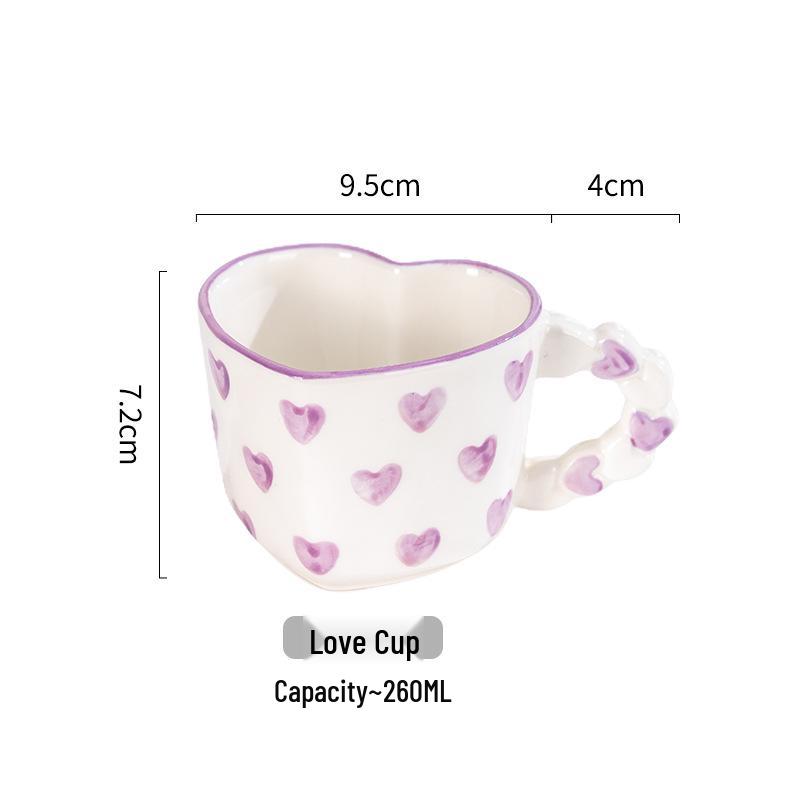 Tazza da Caffè in Ceramica con Piattino - Design Rosa Love Dipinto a Mano