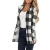 Women's Plaid Print Patch Patchwork Cardigans Open Front Long Sleeve Coat