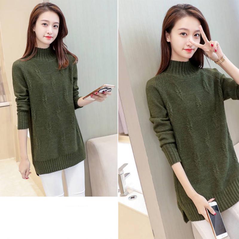 Female Long Section Bottoming Sweater Loose Korean Version of Half High Neck Large Yards Knitted Sweater