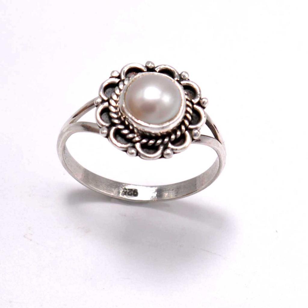 Pearl 925 Sterling Silver Ring, Natural Gemsotne Handmade Women Ring