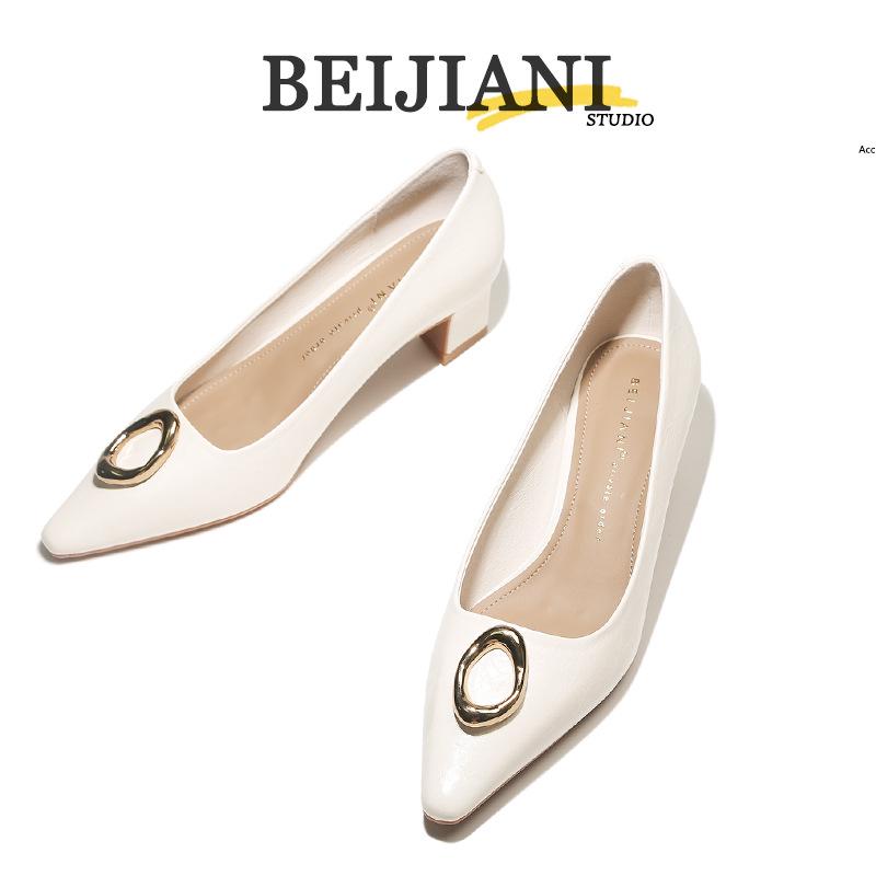 BEIJIANI Runde Schnalle Weiches Leder Blockabsatz Damen High Heels - Mittel Frühling/Herbst