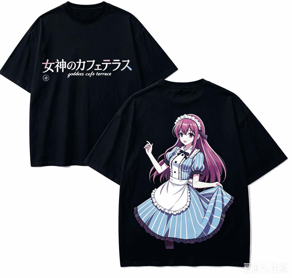 Goddess Cafe Terrace Anime Lover T-shirt Harajuku Cotton New Model Oversized Unisex Short Sleev