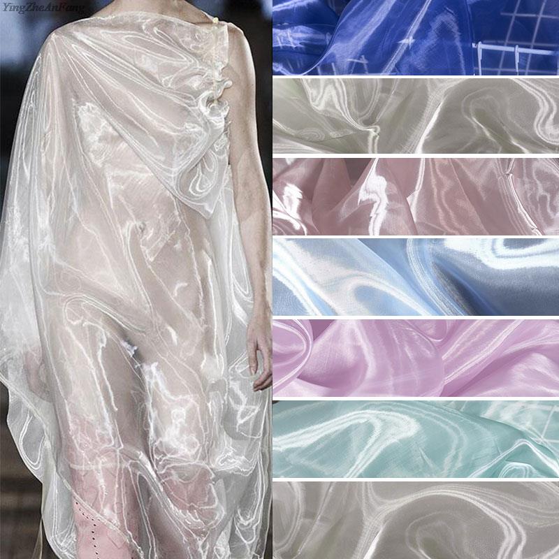 Perspective Crystal Satin Fabric Floating Liquid Silky Metal Touch Stiff Fashion Designer Fabric For Sewing Dress Hanfu Material