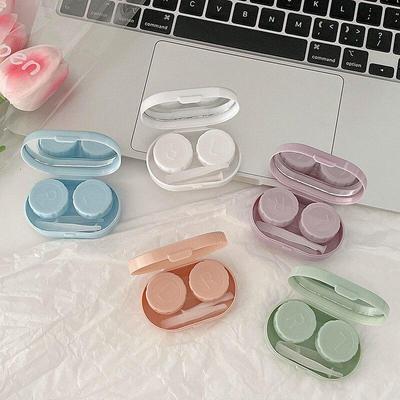 1PCS Mini Kontaktlinsen Fall Glatte Candy Farbe Tragbare Reise Dame Halter Lagerung Auge Pflege Container mit Spiegel Linsen box