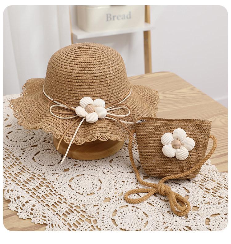 Girls sunshade straw hat little girl summer princess beach sun protection big eaves hat female treasure flower bucket hat summer