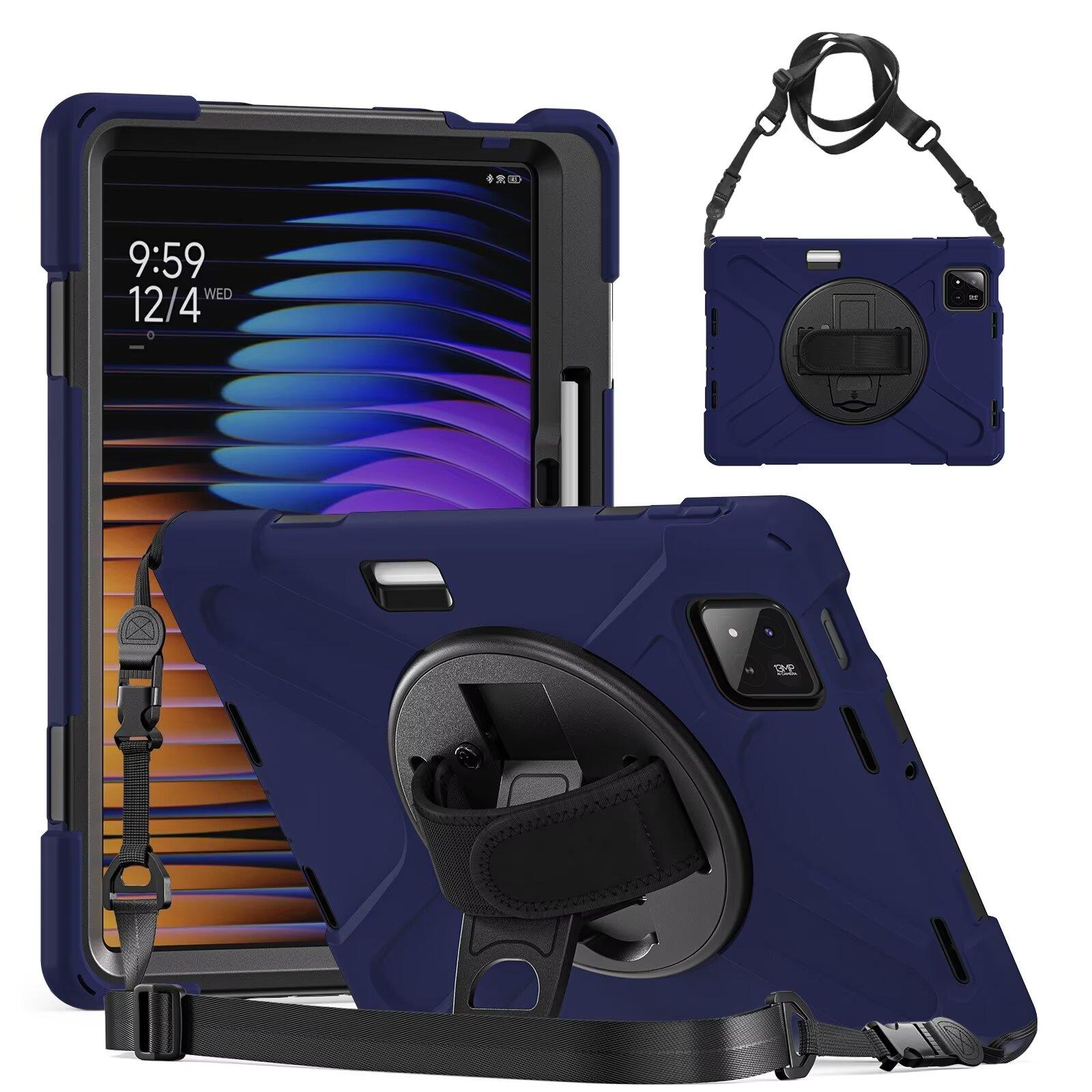 

PC +Silica Gel 3 Layer Protective Cover Case for Xiaomi Redmi Pad 5 6 7,360 Rotation Hand Shoulder Strap Stand with Pen Slot Mi Pad 7S Pro 12.5 темно-синий