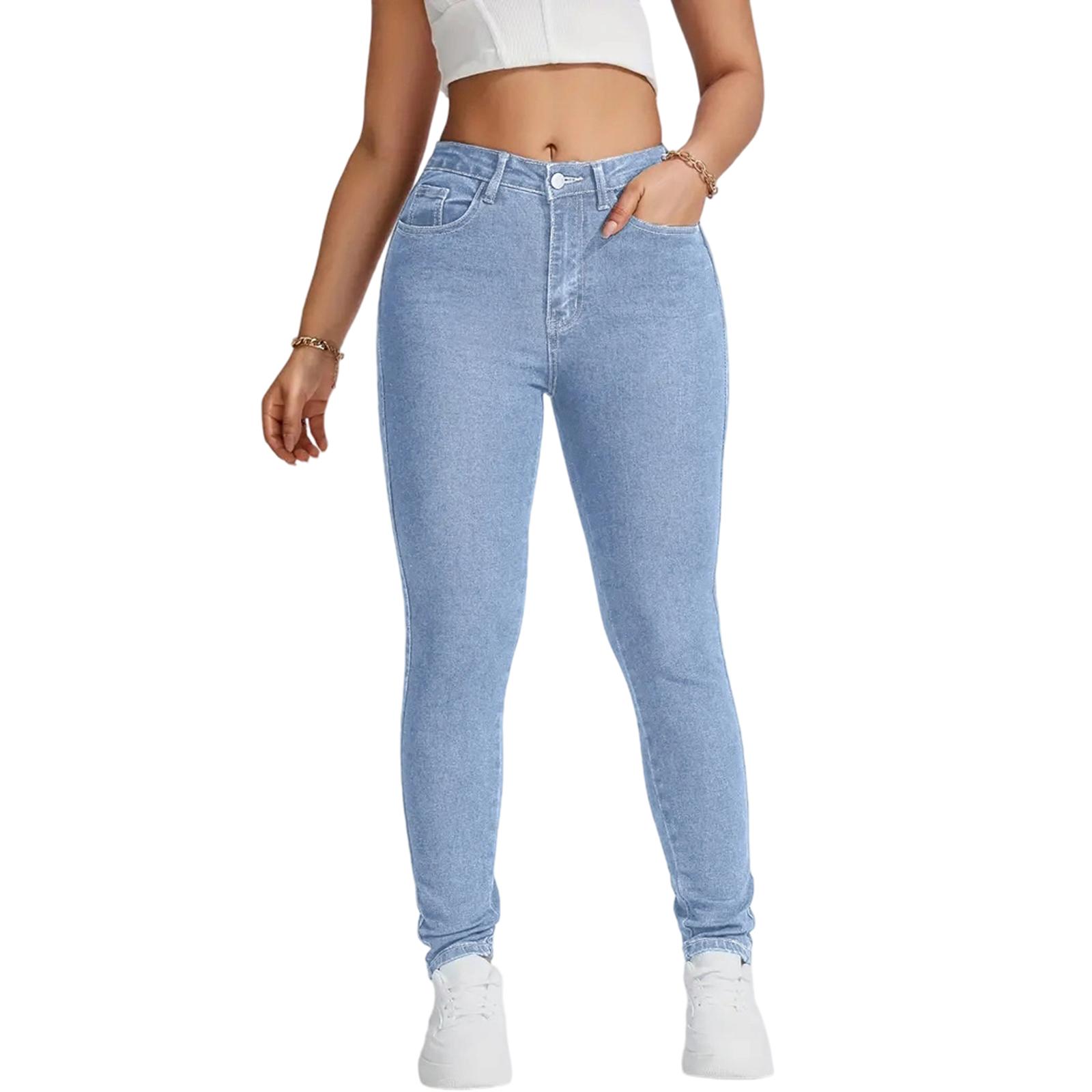 

Women s Trousers Large Size Stretch Jeans Loose Semi-Elastic Pants XL світло-синій колір