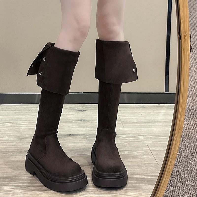 Fashion tribe two wear folded thick-soled boots children's autumn new thick-heeled knee knight boots