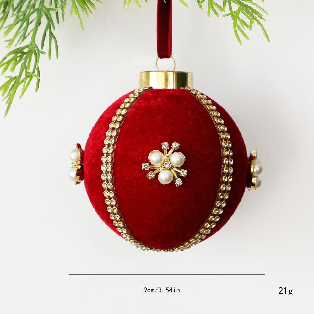 Velvet Finish Christmas Ball Ornament Rhinestone Trim Hanging Ball Ornament  Festive Decorations