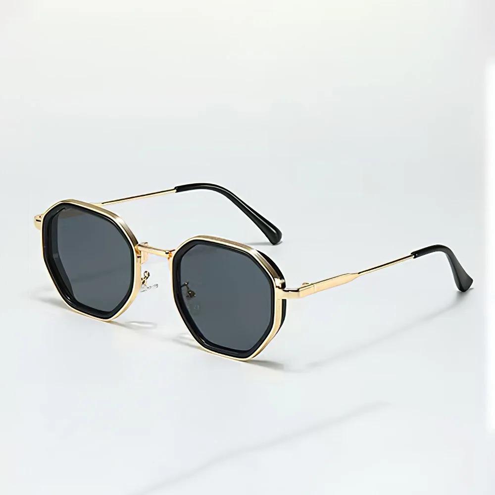 

Latest Retro Sunglasses for Female Modern Stylish Octagonal Eyeglasses with Black Lens Golden Edging Sun Eyeglasses UV400