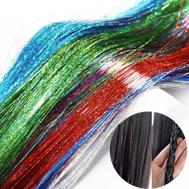 Colorful Bright Crochet Hair Extensions Colorful Silk Rainbow Silk Synthetic Fiber Sparkling Hair Extensions Party Use