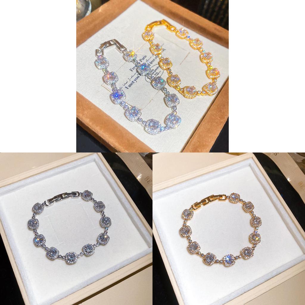 Silver Gold Finish Cz Square Link Bracelet For Women Stylish Gift