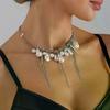 Sweet Tassel Link Pendant Necklace Women's Metal Trendy Pearl Choker Chain Party Jewelry Gifts