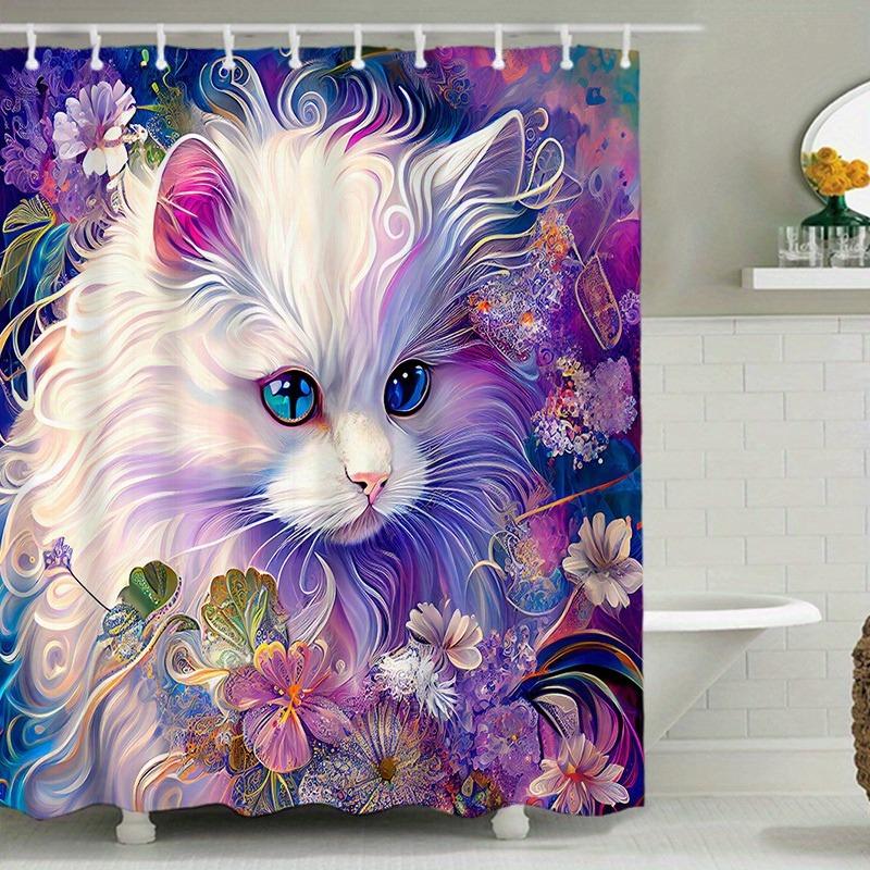 

Hand-Drawn Colorful Cat Design Washable Dirt-Resistant Shower Curtain Shower Head Waterproof Polyester Bath Curtain W60H190(CM)-1 Pcs
