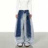 Neue Vintage-Jeans für Damen in Übergröße, Farbverlauf, gewaschen, ausgestelltes Bein, lockere Wide-Leg-Denim-Hose für Streetstyle, Herbstmode