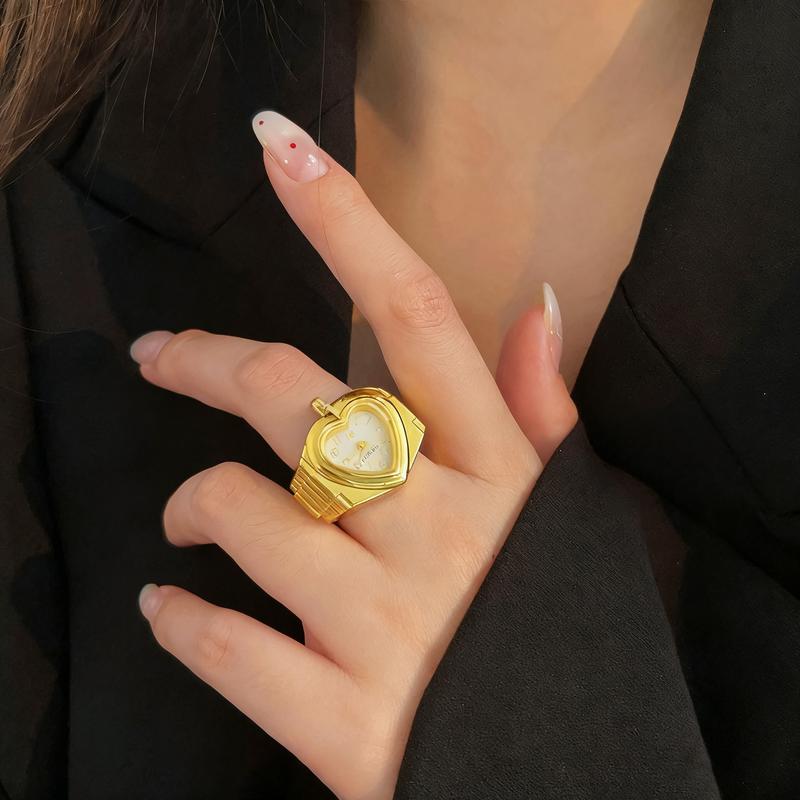 Fashion Retro 18K Gold Plated Stainless Steel Mini Finger Watch with Adjustable Elastic Strap Women's Accessories, Festiv