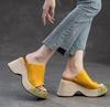 Fashion 8cm Natural Cow Genuine Leather Women Wedge Platform Sandals Peep Toe Slippers Fashion Summer Embroidery Fashion Shoes